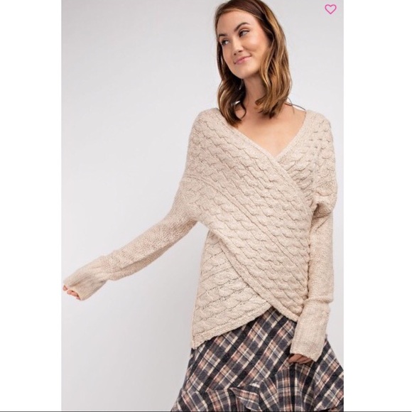 Last 1️⃣ Oatmeal Cross Front Sweater - Picture 3 of 3
